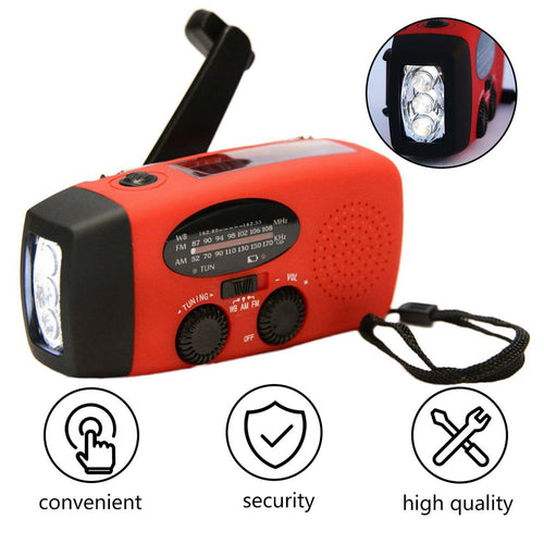 Red Waterproof Portable Solar Radio Hand Crank Self Powered Phone Charger,LED Flashlight, AM/FM/WB Radio - shopourstock