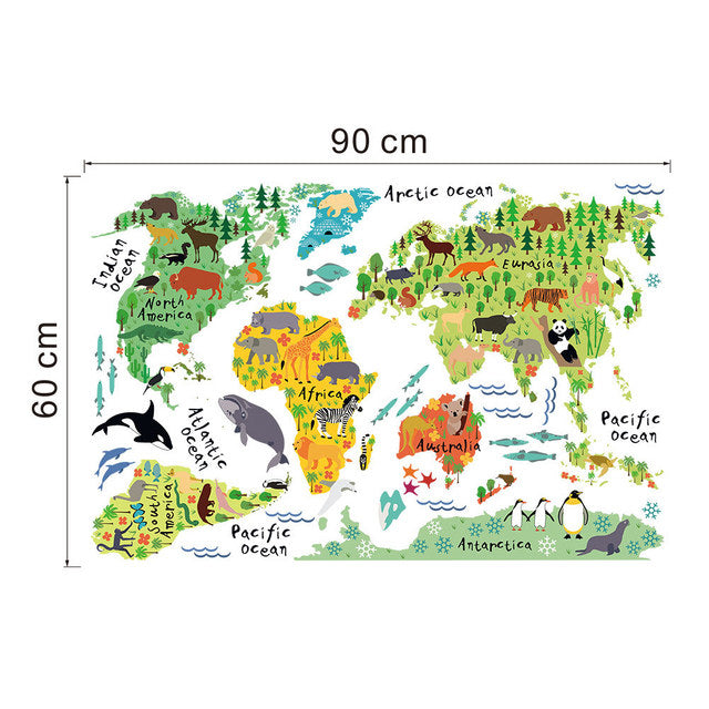 Kids Educational Animal World Map Wall Sticker Decals - shopourstock