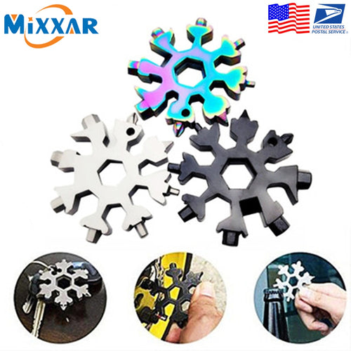 ZK20 18 In 1 Snowflake Multi Tool Pocket Keyring Spanner Hex Wrench For Camping Survive Outdoor Sport Hiking - shopourstock