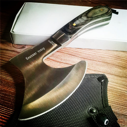 22CM Small Axe, Thick Stainless Steel, Non-slip Wooden Handle, Camping/Battle Axe/Survival - shopourstock