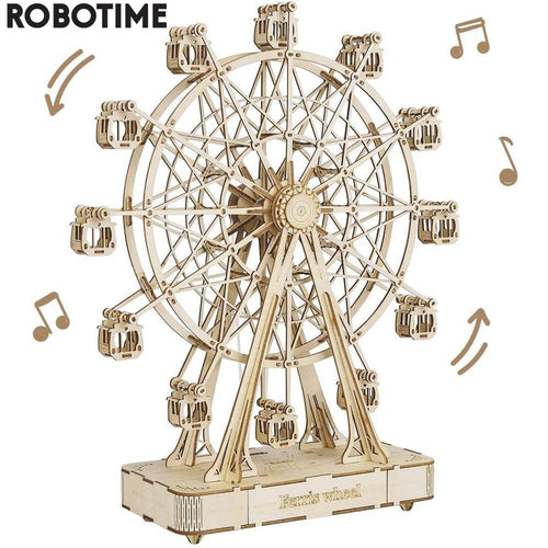 Robotime Rolife 232pcs Rotatable DIY 3D Ferris Wheel Wooden Model Kit Assembly/Music Play:Around the world 80 days - shopourstock