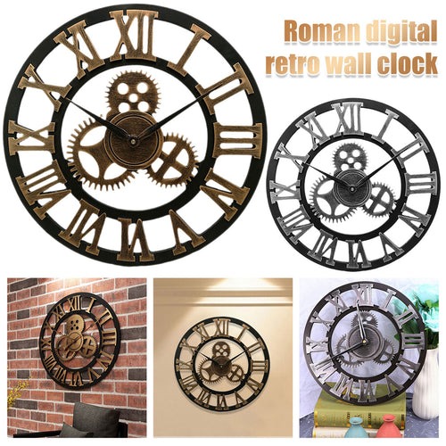 Industrial Gear Wall Mounted Clock Roman Numerals - shopourstock